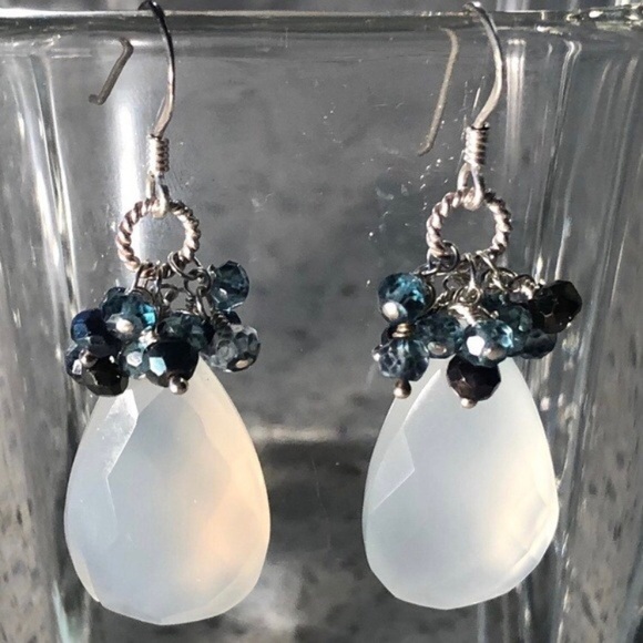Genuine Natural Chalcedony Sterling Silver Earrings